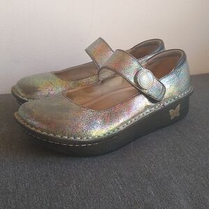 Alegria Paloma Mary Jane Iridescent Metallic Leather Shoes 36 6-6.5